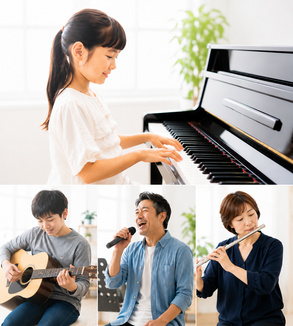 ピアノ、ギター、ボーカル、フルートのレッスン風景